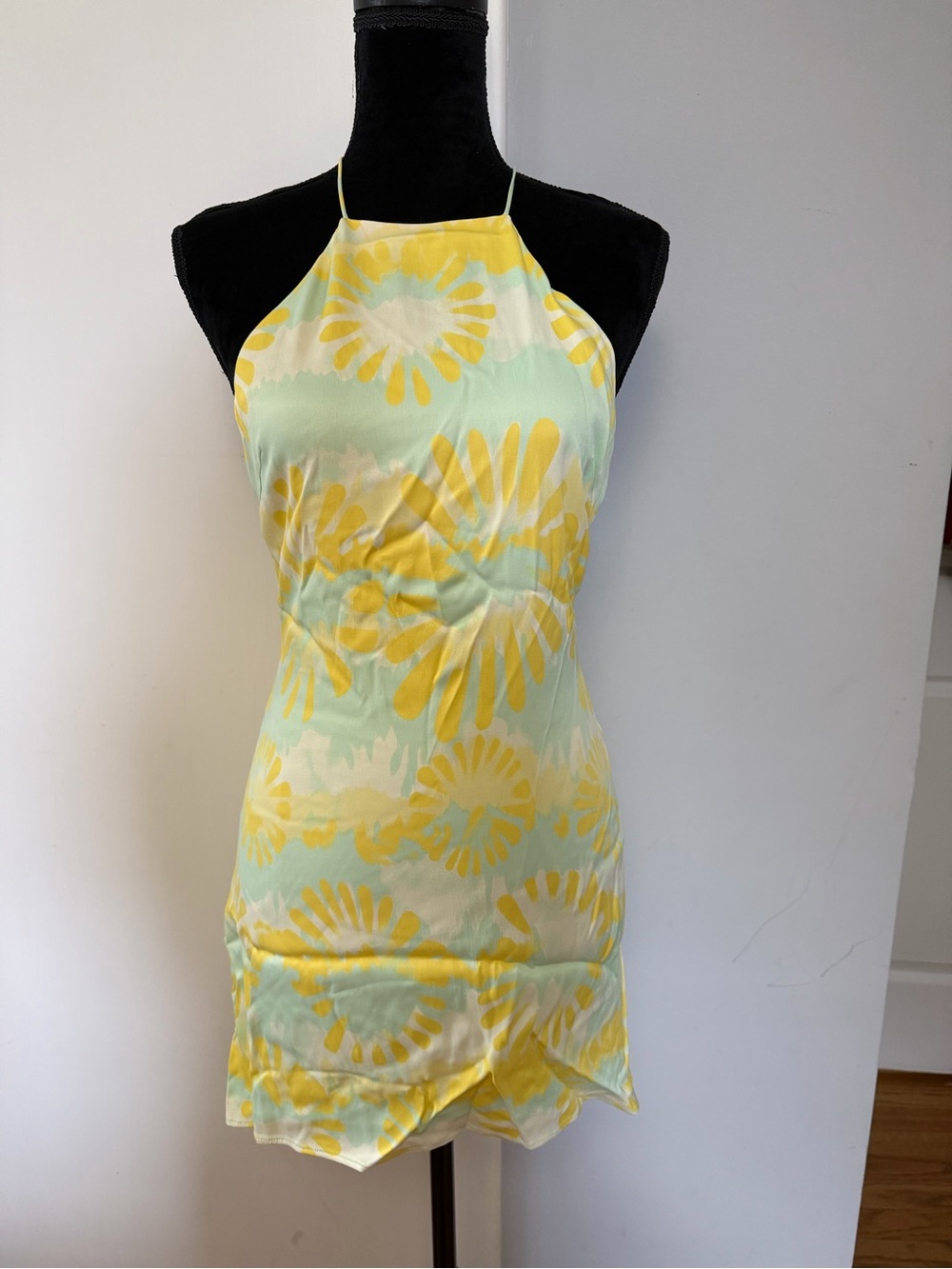 Zara Mint & Yellow Floral Halter Mini Dress